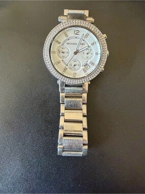 Michael Kors Silver Crystal-Accented Bracelet Watch-Women’s